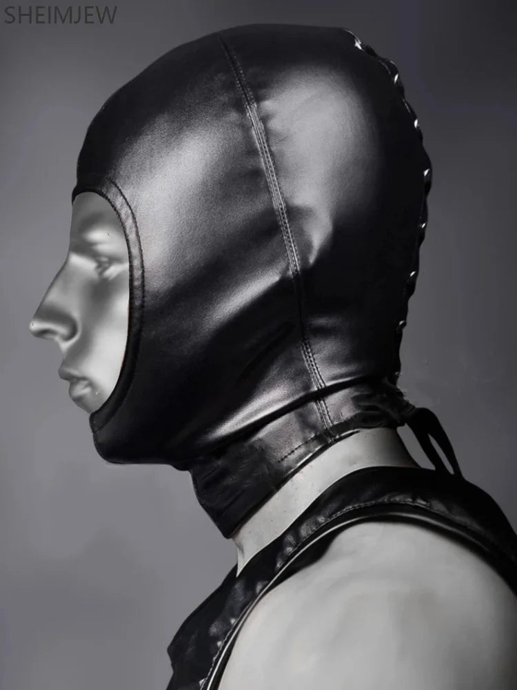 Fetish Headgear Open Mouth Eyes Bondage Party Mask Role Play Punishment Headdress Adult Couple Game Tied Face Mask Leather Socks