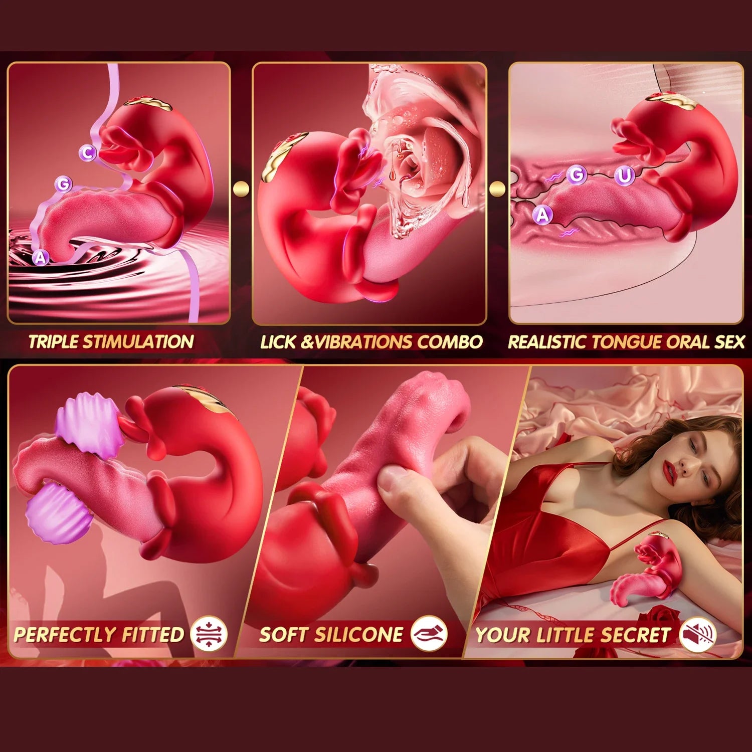 Big Tongue Swing Thrusting Dildo Vibrator Clitoris Nipple G-Spot Stimulator Vagina Anal Masturbator Sex Toy for Women Couples