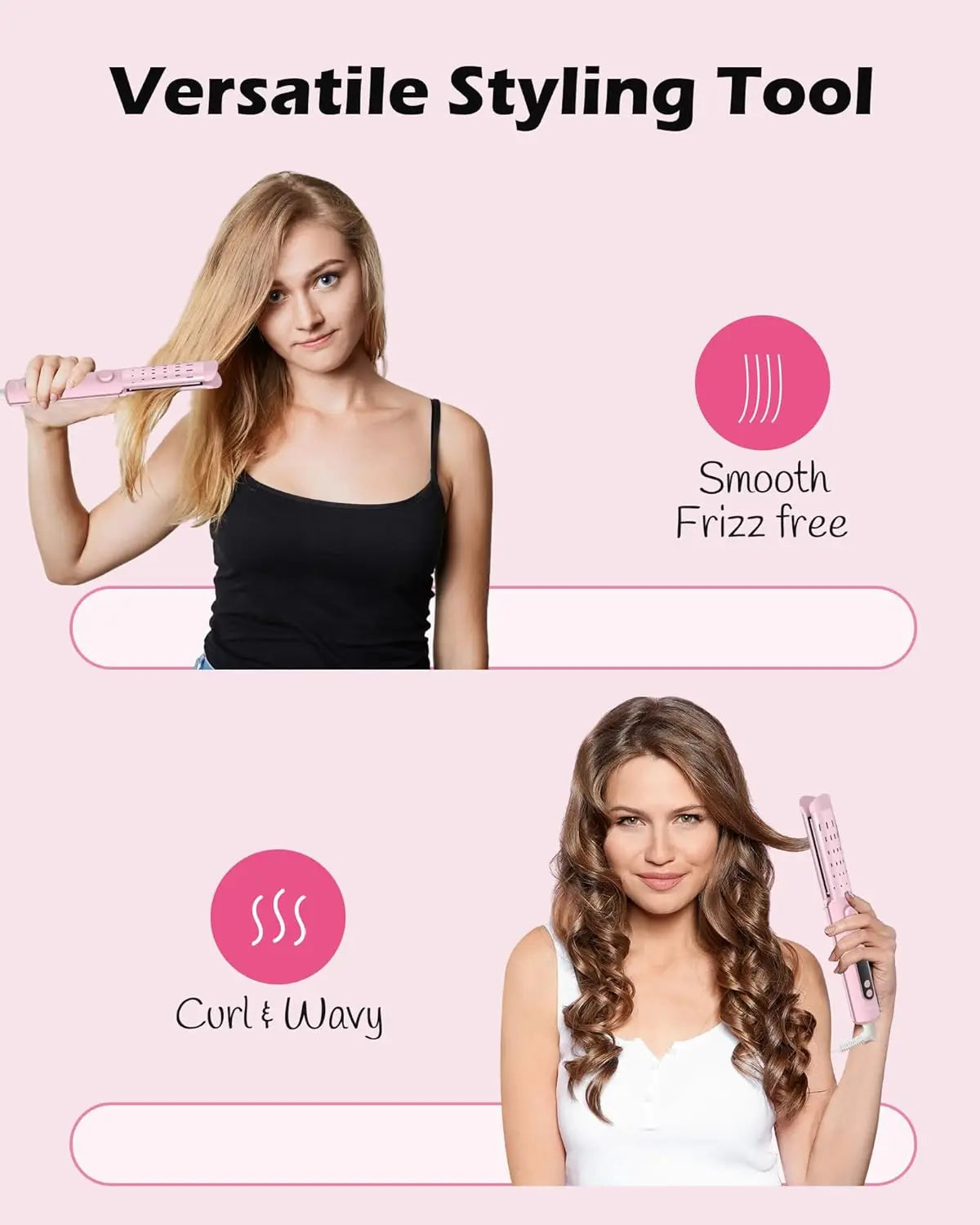 Airflow Curling Iron for Lasting Curls -Ceramic Flat Iron Hair Straightener and Curler 2 in 1, Anti-Scald Curling Wand 1.25 Inch
