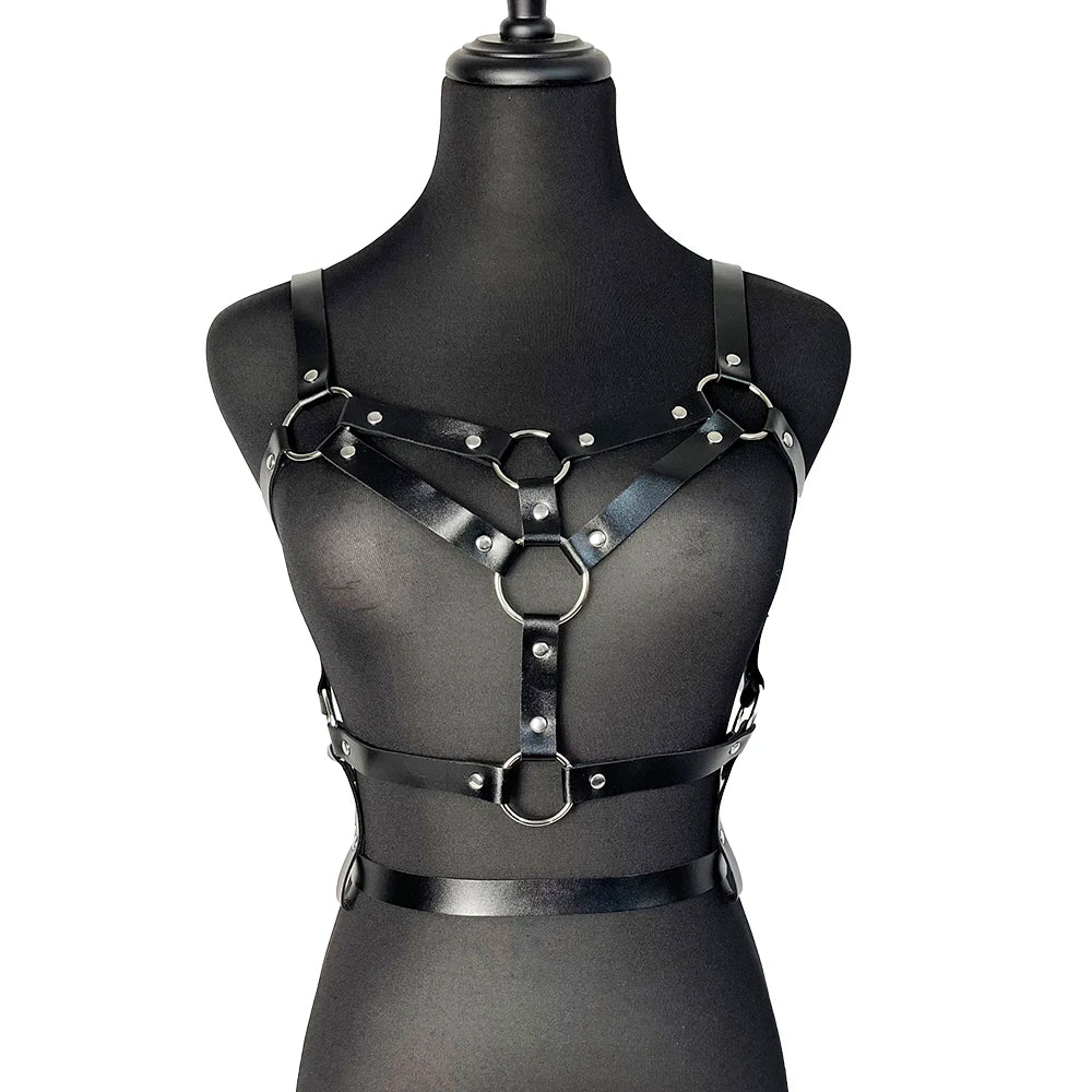 Women Sexy PU Leather Harness Lingerie Bondage BDSM Suspender Body Harness Lingerie Women Gothic Clothes Adult Rave Accessories