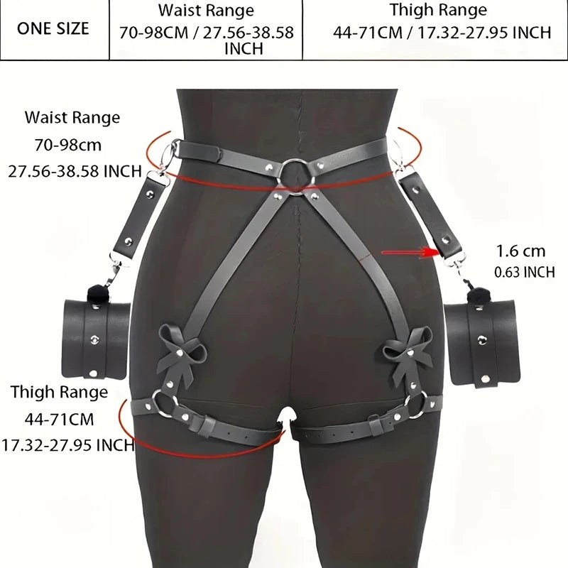 Fashion Women's Leather Bondage Waist Chain Bowknot Garter Belt Hip Lift Women Lingerie Gothic Bras Black Erotic Sex Underwear