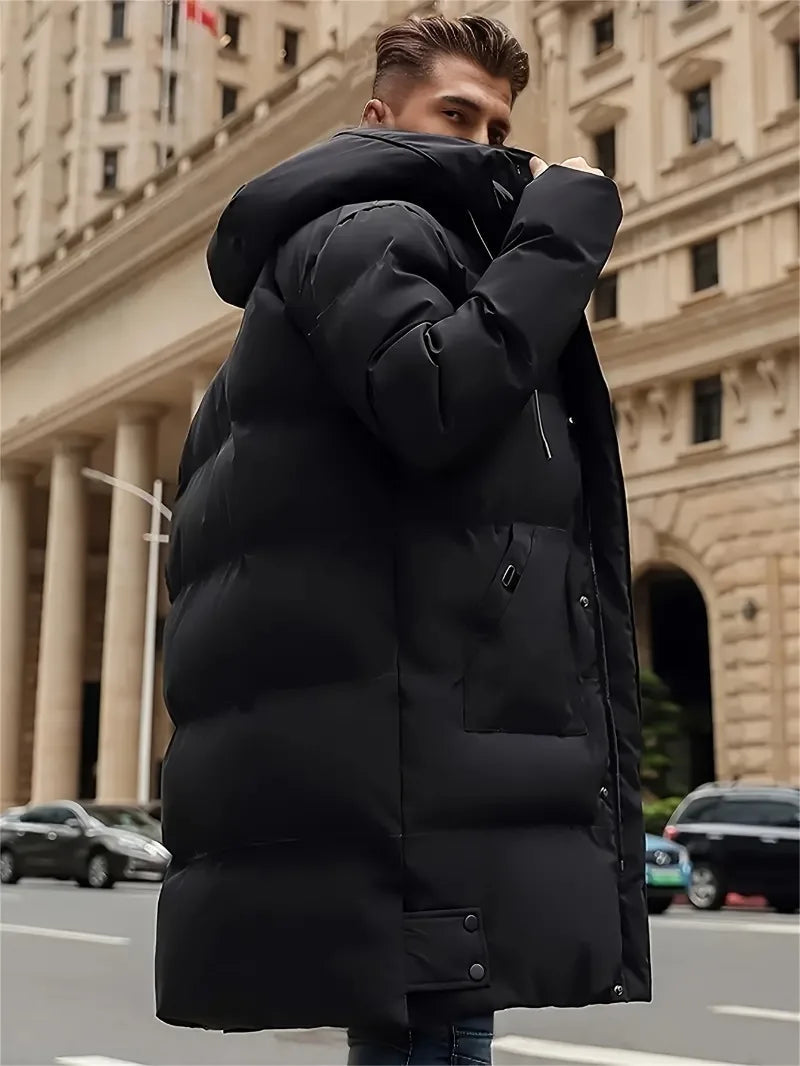 Men's Winter Hooded Full-Zip -Padded Jacket - Windproof Coat with Full-Length Zipper- Cold Weather Outdoor Clothing for Skiing