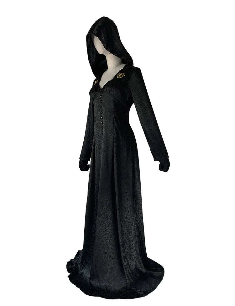 Medieval costume Daughter of Lady Dimitrescu Cosplay Costume Gothic Long Dress with Hood Vampire Bella Cassandra Halloween Dress