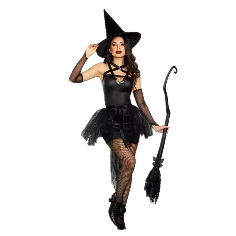 Halloween Witch Costumes for Women Adult Fantasy Black Witch Dress UP Party Dress Carnival Performance Dress