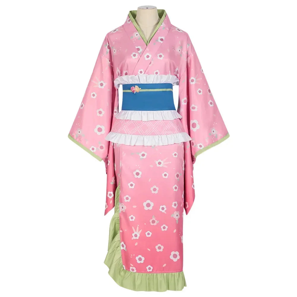 New Fashion Kanroji Mitsuri Cosplay Costume Pink Kimono Dress Outfits Halloween Carnival Party Disguise Women Suits