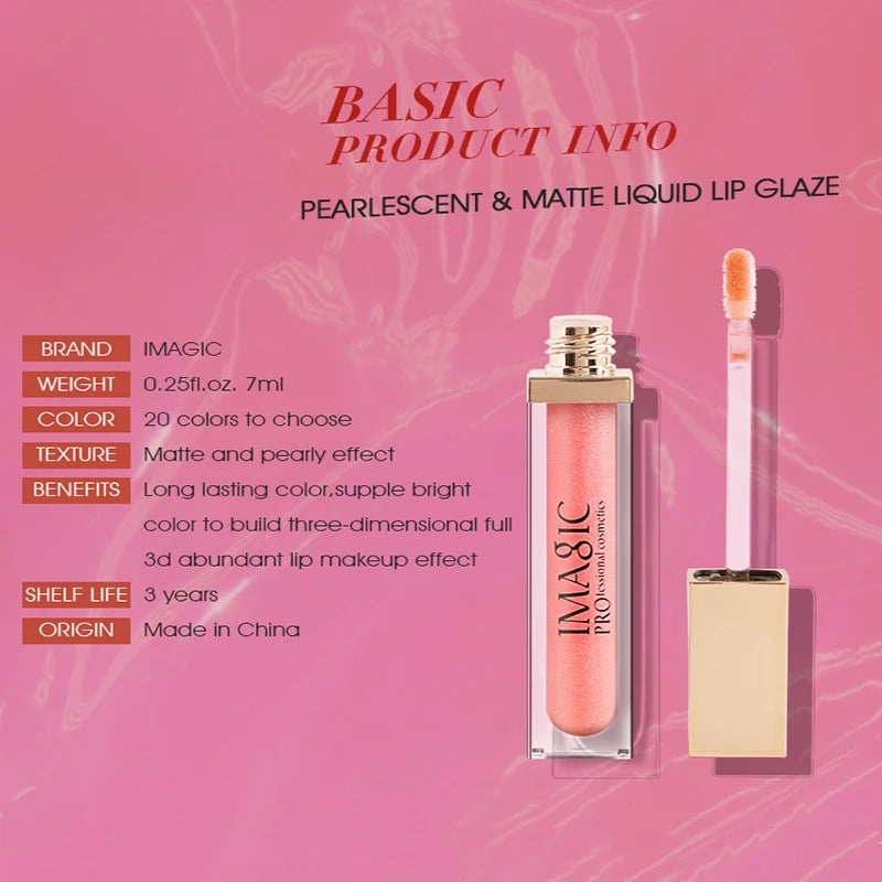 IMAGIC 20Colors Lip Glaze&Gloss Long Lasting Matte Moisturizing Lightweight Pigment Liquid Lipstick Silky Texture Women Makeup