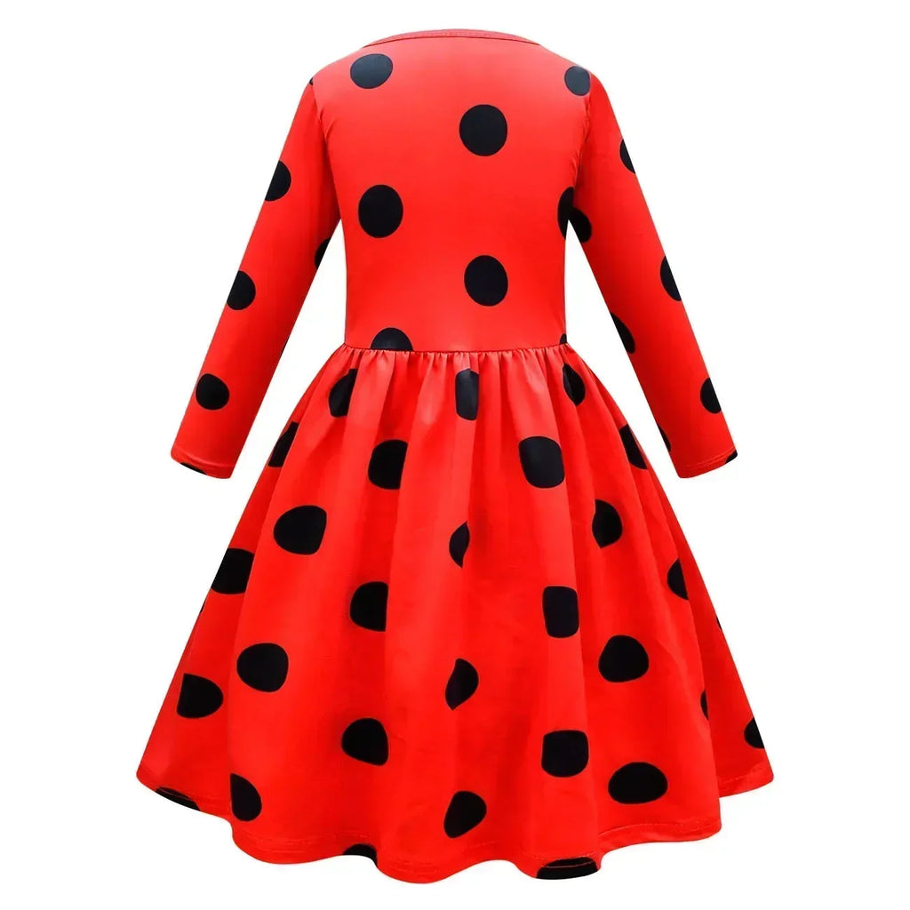 2025 Christmas Reddy Girl Little Beetle Cosplay Costume Mask Wig with Earrings Kids Halloween Fancy Costume Children Party Dress
