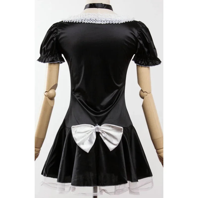 Plus Size Sexy Adult Women's Low-Cut Neckline Dress up French Maid Uniform Servant Halloween Womens French Maid Cosplay Costume