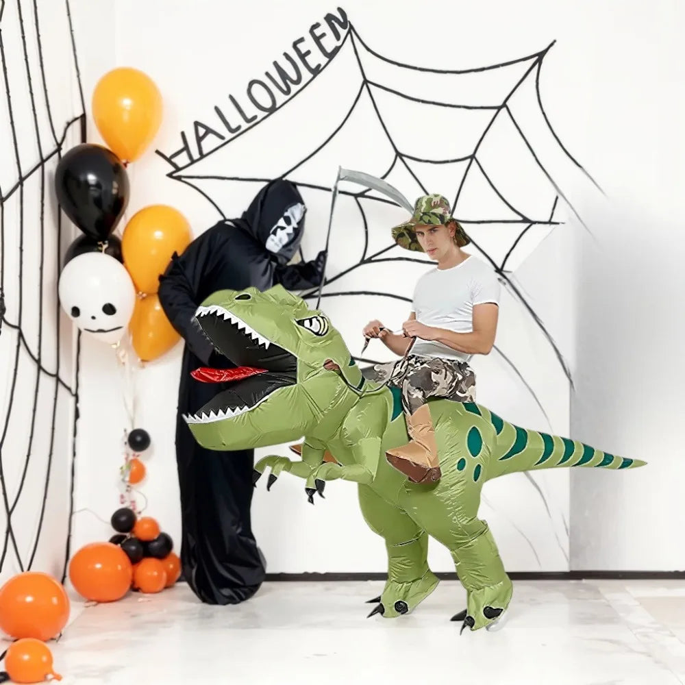 Inflatable Dinosaur Costume Riding T Rex Air Blow Up Funny Fancy Dress Party Halloween Costume for Adult Cosplay Party