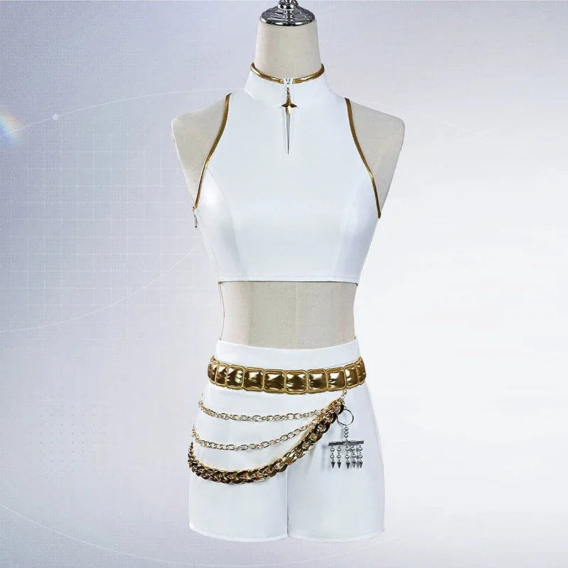KPop Rumi Mira Zoey White Singing Suit Women Girls Halloween Party Role Playing Outfit Cosplay Costume Wig for Adult Children