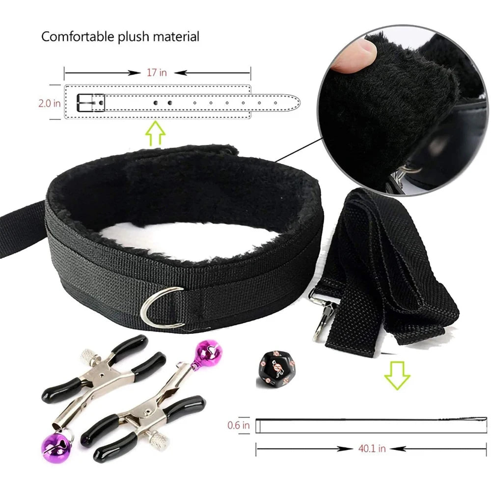Sex Toys BDSM Bondage Set Erotic Bed Games Handcuffs Ankle Nipple Clamps Whip Spanking Slave Collars Adults Sex Game For Couples