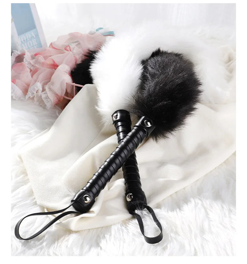 Fetish PU Leather With Fox Tail Whip Flogger Handle Spanking Paddle Flirting BDSM Adult Game Erotic Sex Toys for Women Couples