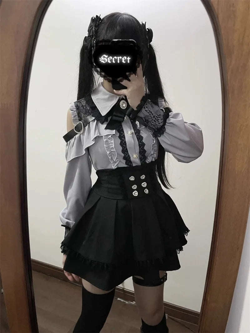 Jirai Kei Outfit Lolita Girl Cosplay Jk Uniform Cute Dress Black Skirt Women Costume Stage Performence Clothes Anime Dresses