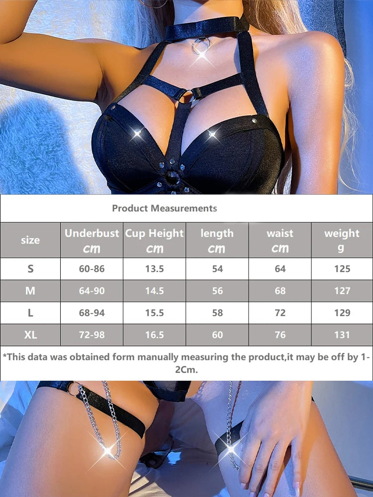 Sexy Lingerie Women Hot Fetish Bodysuit Open Anal See Through Hollow Teddies Erotic Chain Fetish Underwear Exotic Apparel Set