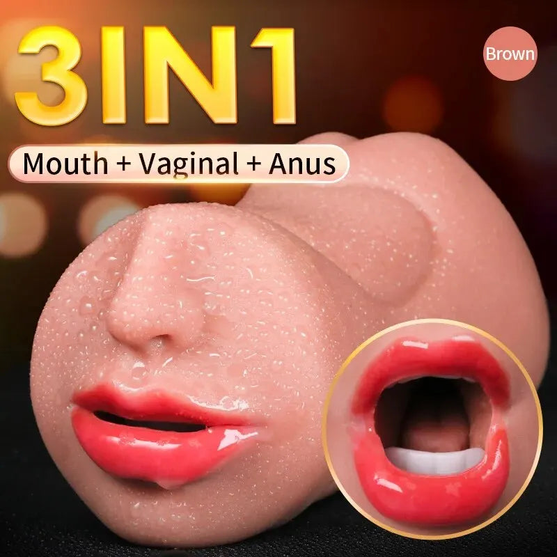 3 IN 1 Sex Toys Masturbation For Men Deep Throat Artificial Real Pussy Oral Male MasturbatorBlowjob Realistic Rubber Vagina 18+