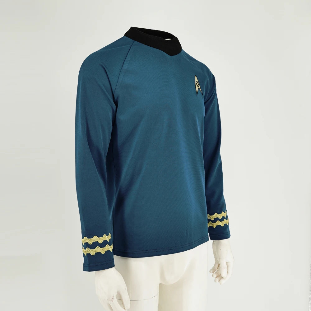 Cosplay TOS Captain Kirk Gold Shirts Spock Blue Uniforms Red Starfleet Tops for Men's Coat Halloween Party Prop