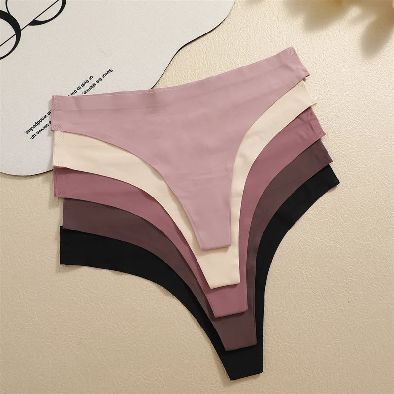 4PCS Ultra-thin Seamless Underwear Women's Invisible Panties Sexy Ice Silk Thongs Low Waist Breathable Bikini Stretchy Lingerie