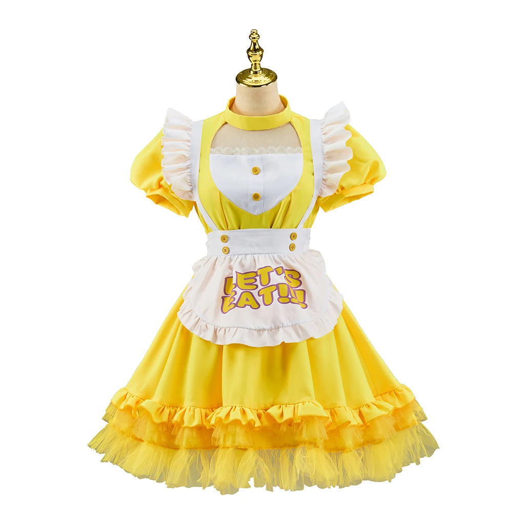 Game FNAF Chica Cosplay Lolita Costume Woman's Yellow Dress with Apron Halloween Party Outfit