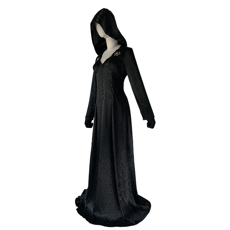 Medieval costume Daughter of Lady Dimitrescu Cosplay Costume Gothic Long Dress with Hood Vampire Bella Cassandra Halloween Dress