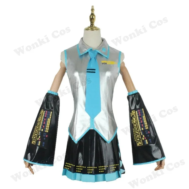 V Miku Cosplay Costume Green Ponytail Wig Virtual Singer Cosplay Shoes Boots Official Uniform for Girl Party Comic Con Outfits