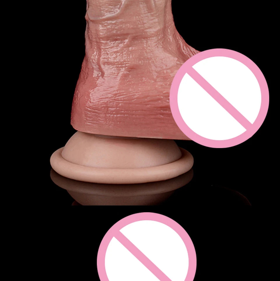 Realistic Skin-Toned Dildo 7.68" with Veins & Balls | Body-Safe Silicone, Strong Suction Cup & Discreet Packaging for Women