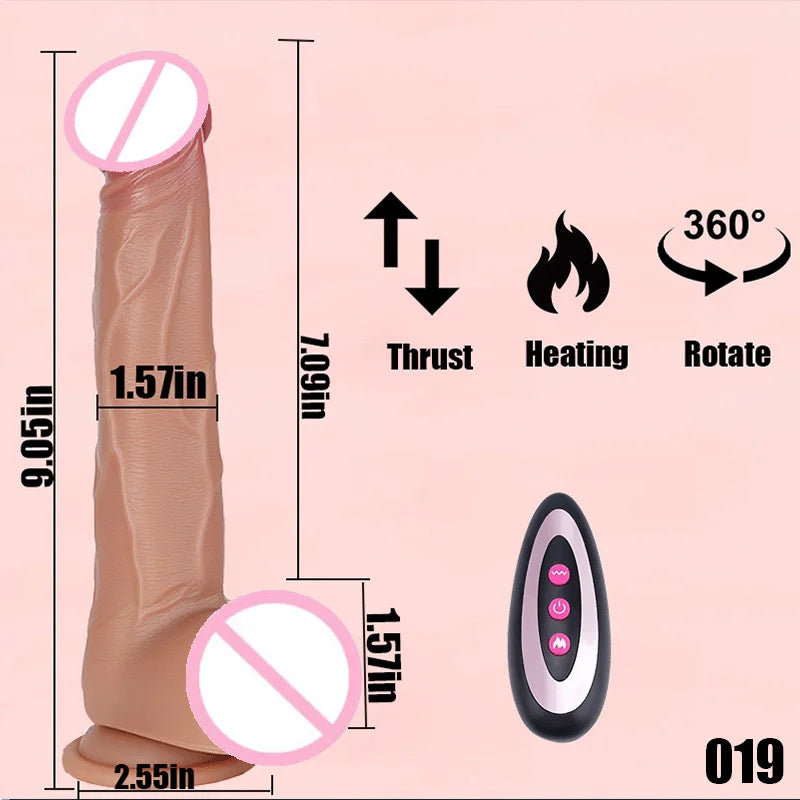 Women's Realistic Large Dildo Vibrator Sex Toy with Heating Function Big Penis Remote Control Telescopic Vibrator for Anal Use