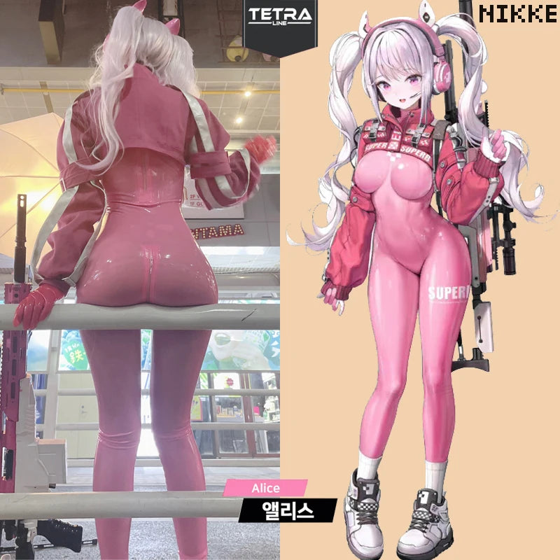 Customized:Game NIKKE The Goddess of Victory Alice Cosplay Latex Bodysuit Halloween Carnival Women Costumes Jackets Shoe Headset
