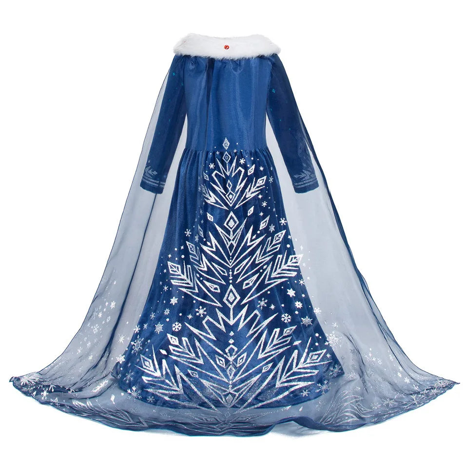 Adult Kid Ice Winter Queen Anime Princess Cosplay Costume Elsa Fantasia Cloak Halloween Party Women Ball Dress Stage Uniforms