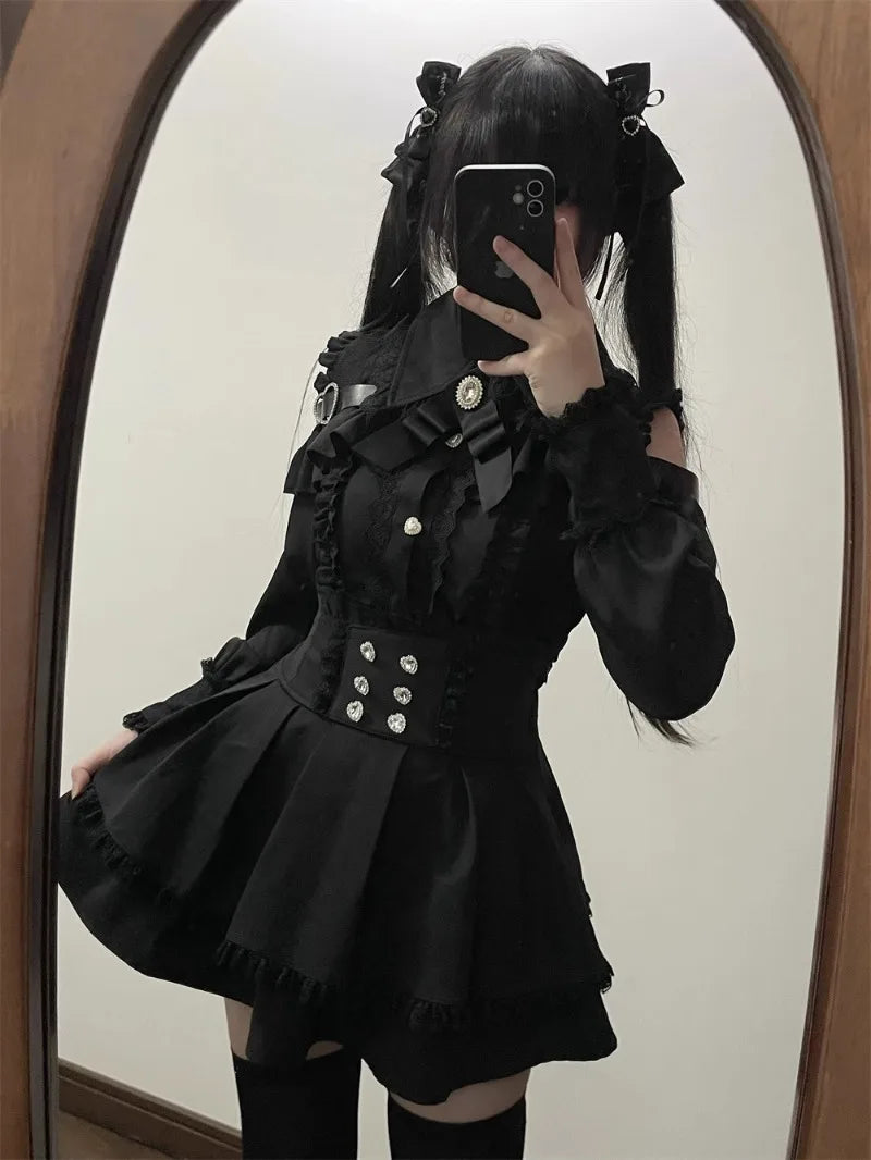 Jirai Kei Outfit Lolita Girl Cosplay Jk Uniform Cute Dress Black Skirt Women Costume Stage Performence Clothes Anime Dresses