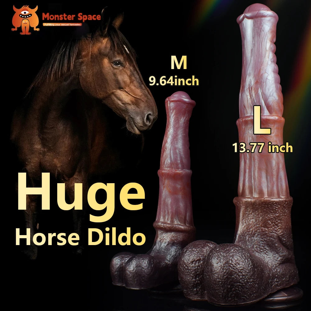 Realistic Horse Dildo with Suction Cup for Women, Lifelike Veins & Testicles Silicone Design, Giant 13.77Inch Masturbation Toy
