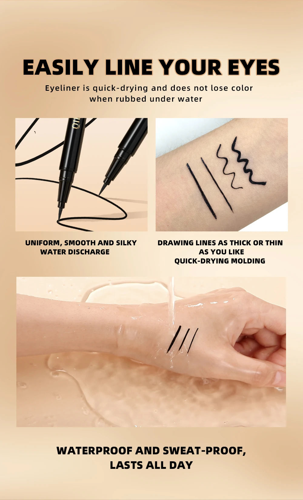 QIBEST Waterproof Black Eyeliner Matte Long Lasting Liquid Eyeline Makeup High Pigment No Smudge Eyeliner Pen Cosmetic Tools