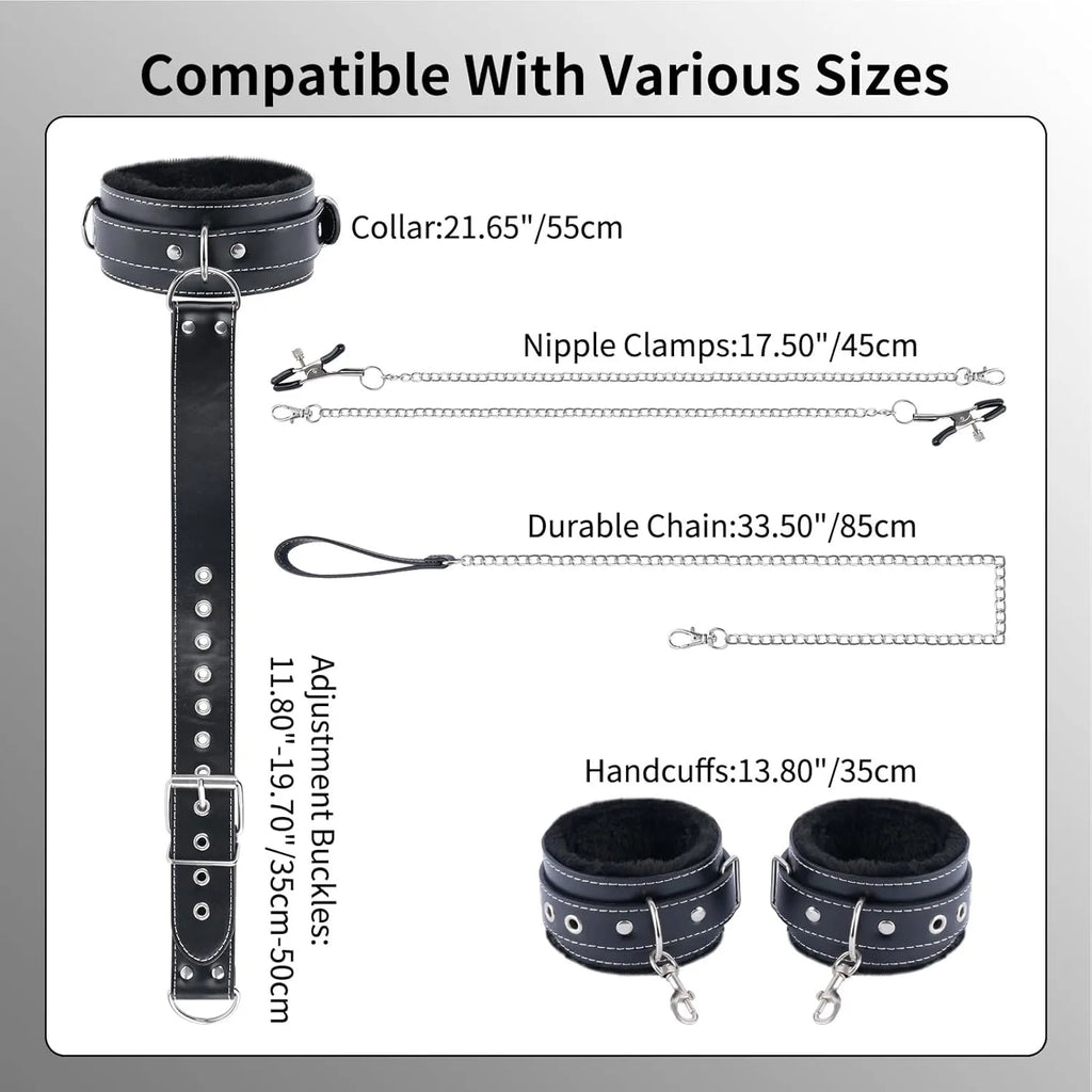 BDSM Sex Bondage Restraints Adjustable Handcuff Collar Nipple Clamps Sex Toys for Couple Game Cosplay Self Bondage Sex Products