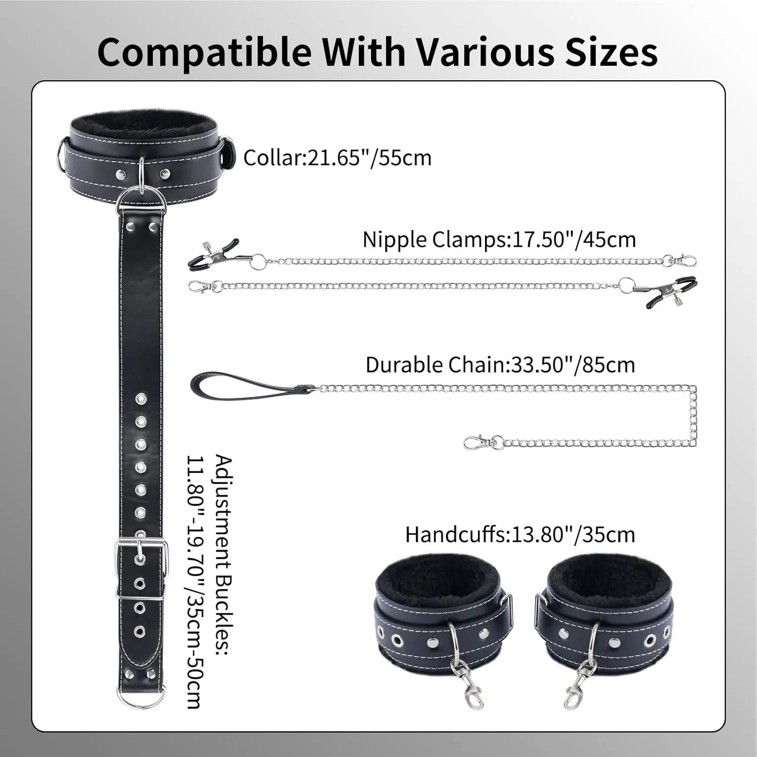 BDSM Sex Bondage Restraints Adjustable Handcuff Collar Nipple Clamps Sex Toys for Couple Game Cosplay Self Bondage Sex Products