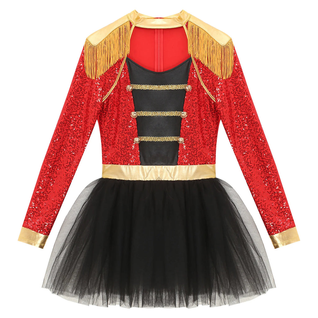 Womens Circus Ringmaster Halloween Cosplay Costume Glitter Lion Tamer Director Uniform Circus Majorette Carnival Clown Clothings