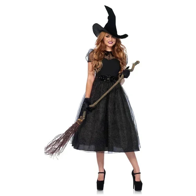 Halloween Witch Costumes for Women Adult Fantasy Black Witch Dress UP Party Dress Carnival Performance Dress