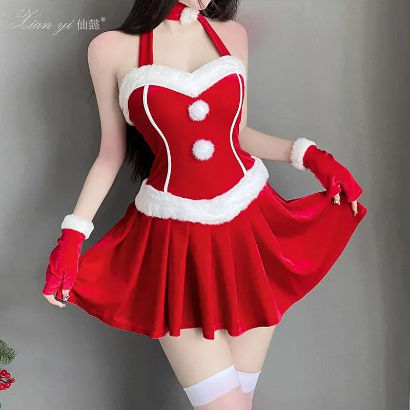 Sexy Christmas Dress Santa Claus Series Costume Xmas Party Girl Red Dress Cloak Rope Unifrom Sexy Pajamas Club Party Cosplay