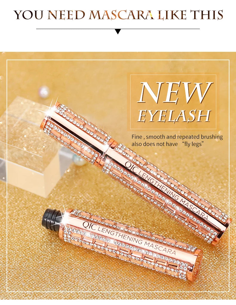 QIC Fashion Diamond 4D Mascara Waterproof Eye Make-up Cosmetics Peanut Silicone Brush Lengthening Curl Lashes Fast Dry