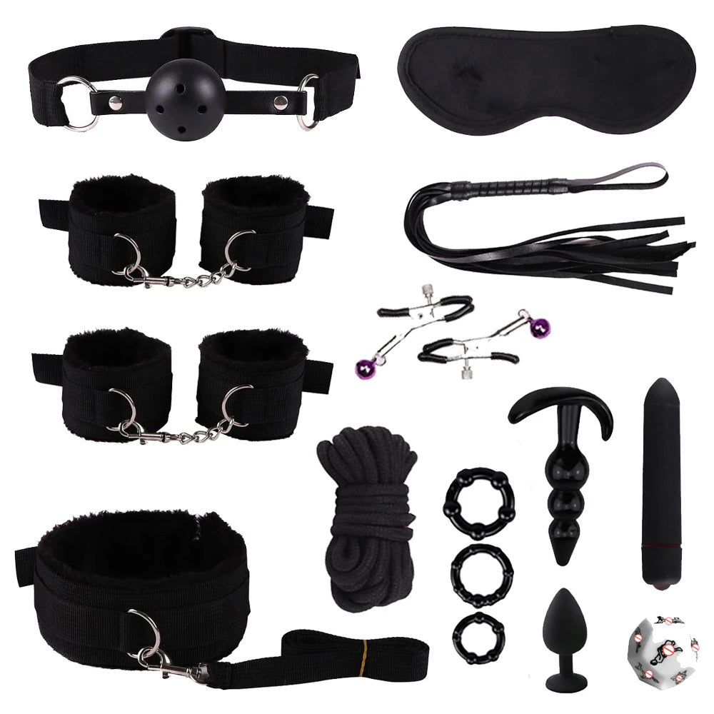Sex Toys BDSM Bondage Set Erotic Bed Games Handcuffs Ankle Nipple Clamps Whip Spanking Slave Collars Adults Sex Game For Couples