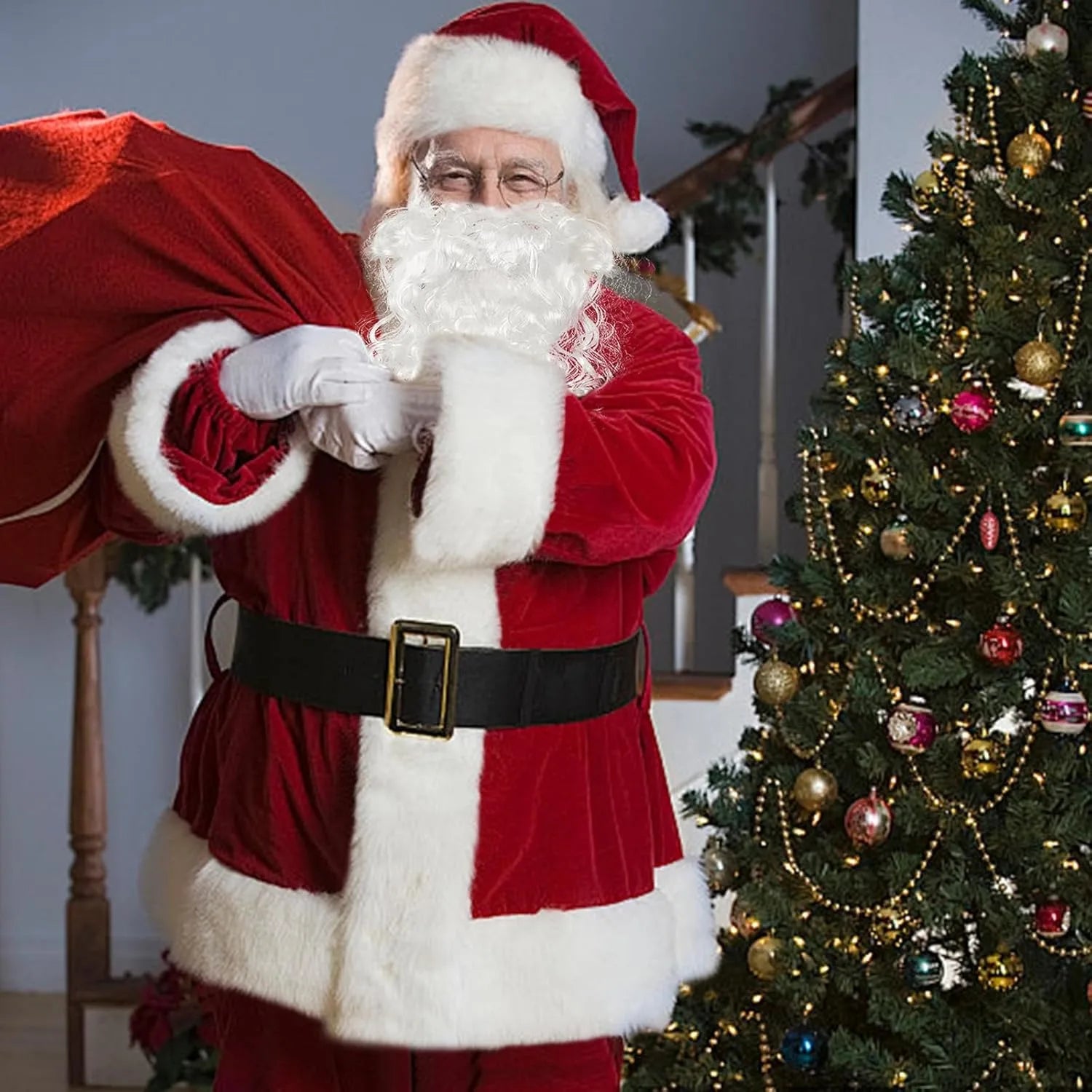 Christmas Costumes-Santa Claus Costume for Men Women Adult - 9pc. Deluxe Costume Santa Suit Outfit