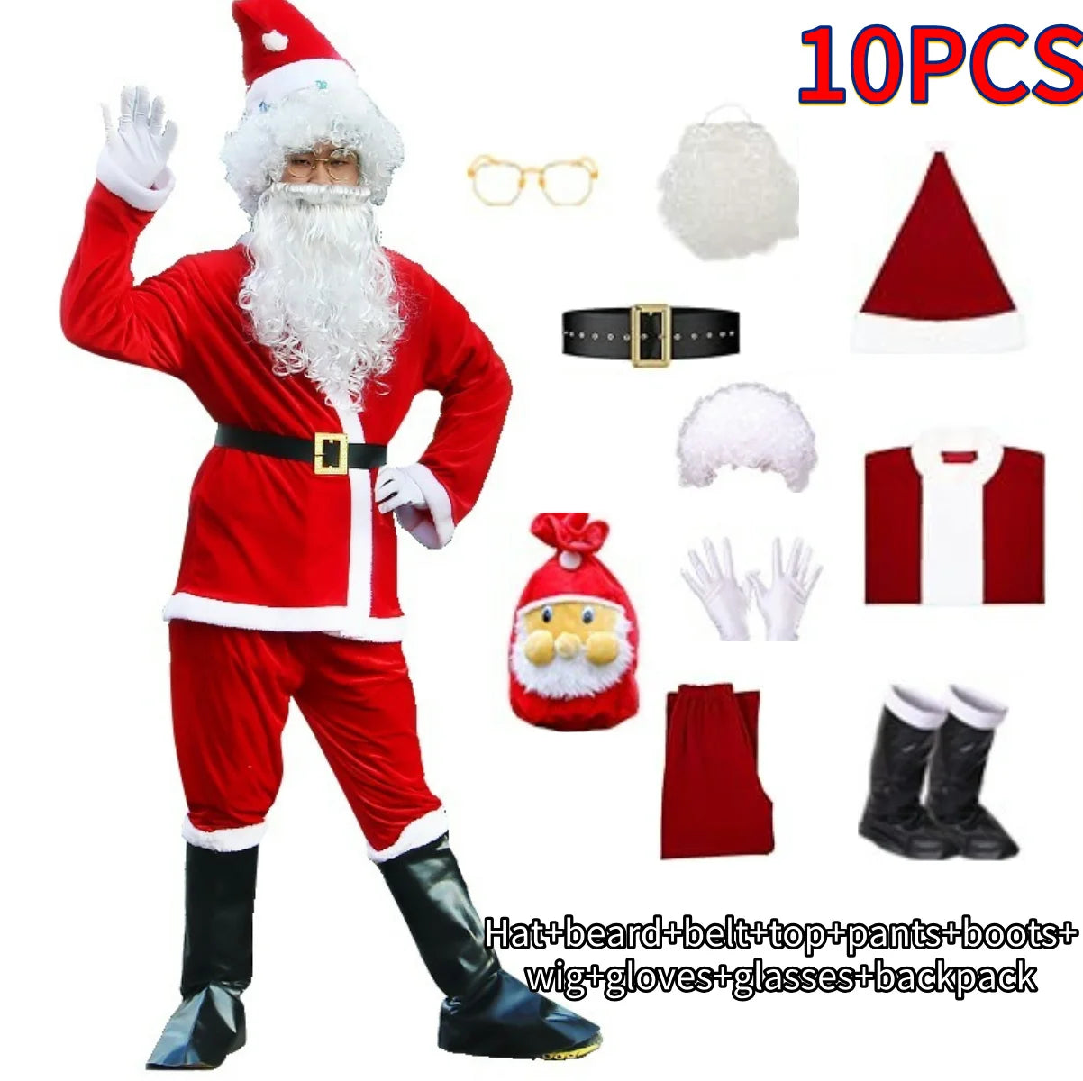 New Year Christmas Eve Cosplay Family Party Clothes Santa Claus Costume Christmas Complete Dress Up Outfits For Men