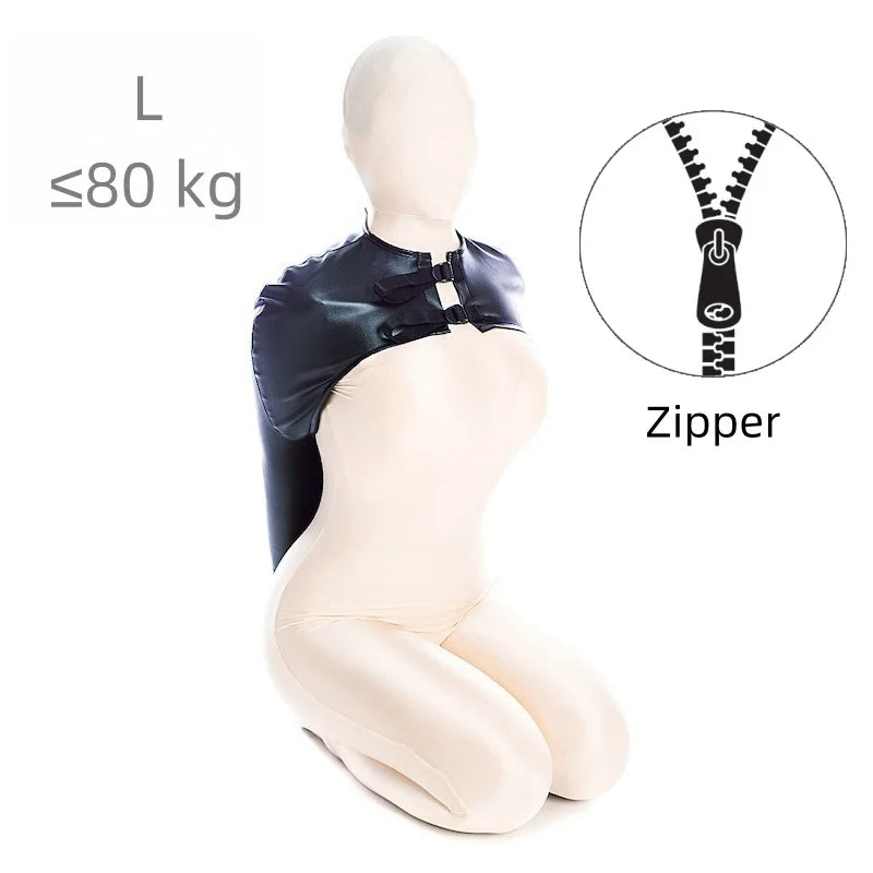 Erotic Restraint Lingerie Set with Unisex Upper Body Bondage Harness Single Glove Hood Mask for Couple BDSM Play Costume