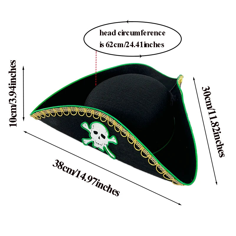 LED Pirate Hat Pirate Theme Holiday Cosplay Pirate Costume Decorations Glowing Captain Hat Colonial Tricorn Hat Woman Skull Hat
