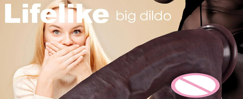 Simulated large black dildo sex toy, skin like huge thick dildo, with realistic silicone dildo with suction cups