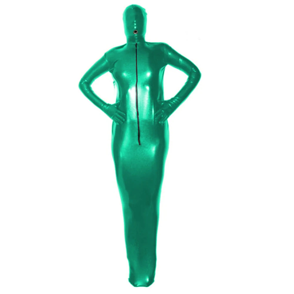 Fetish Latex Bondage Costume,Sissy Full Body Cover Catsuit,Shiny PVC,Front Zipper Bodysuit, Role Play, Erotic Outfit,Long Sleeve