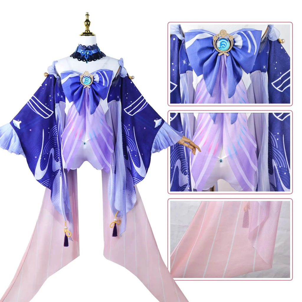 Sangonomiya Kokomi Cosplay Costume Pearl of Wisdom Kokomi Outfit Dress Wig Full Set Comic Con