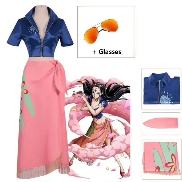 Nico Robin Cosplay Costume Dress Outfits Anime Cosplay Costume Glasses Wig Suit Costumes For Girl Halloween Carnival Party Suit