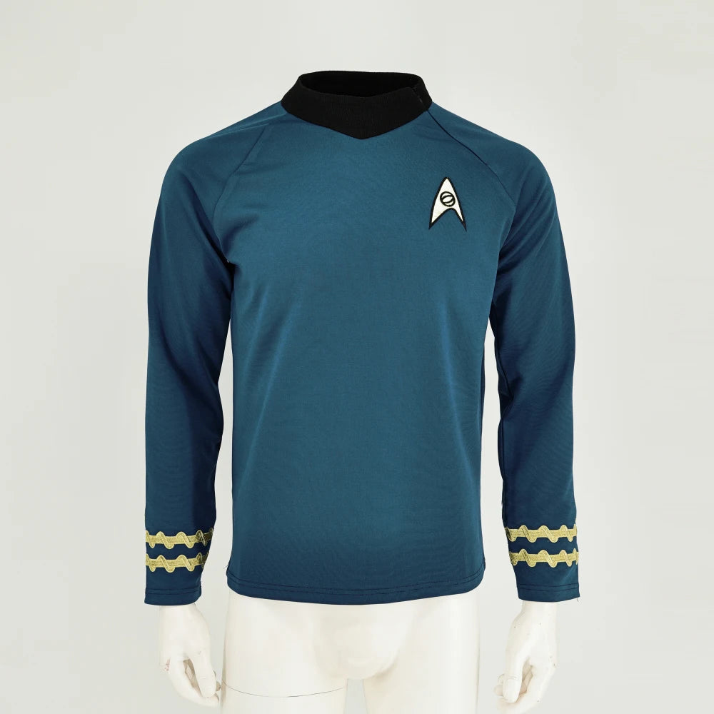 Cosplay TOS Captain Kirk Gold Shirts Spock Blue Uniforms Red Starfleet Tops for Men's Coat Halloween Party Prop