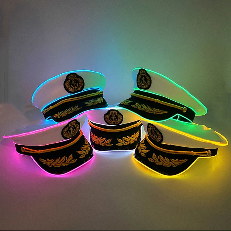 LED Pirate Hat Pirate Theme Holiday Cosplay Pirate Costume Decorations Glowing Captain Hat Colonial Tricorn Hat Woman Skull Hat