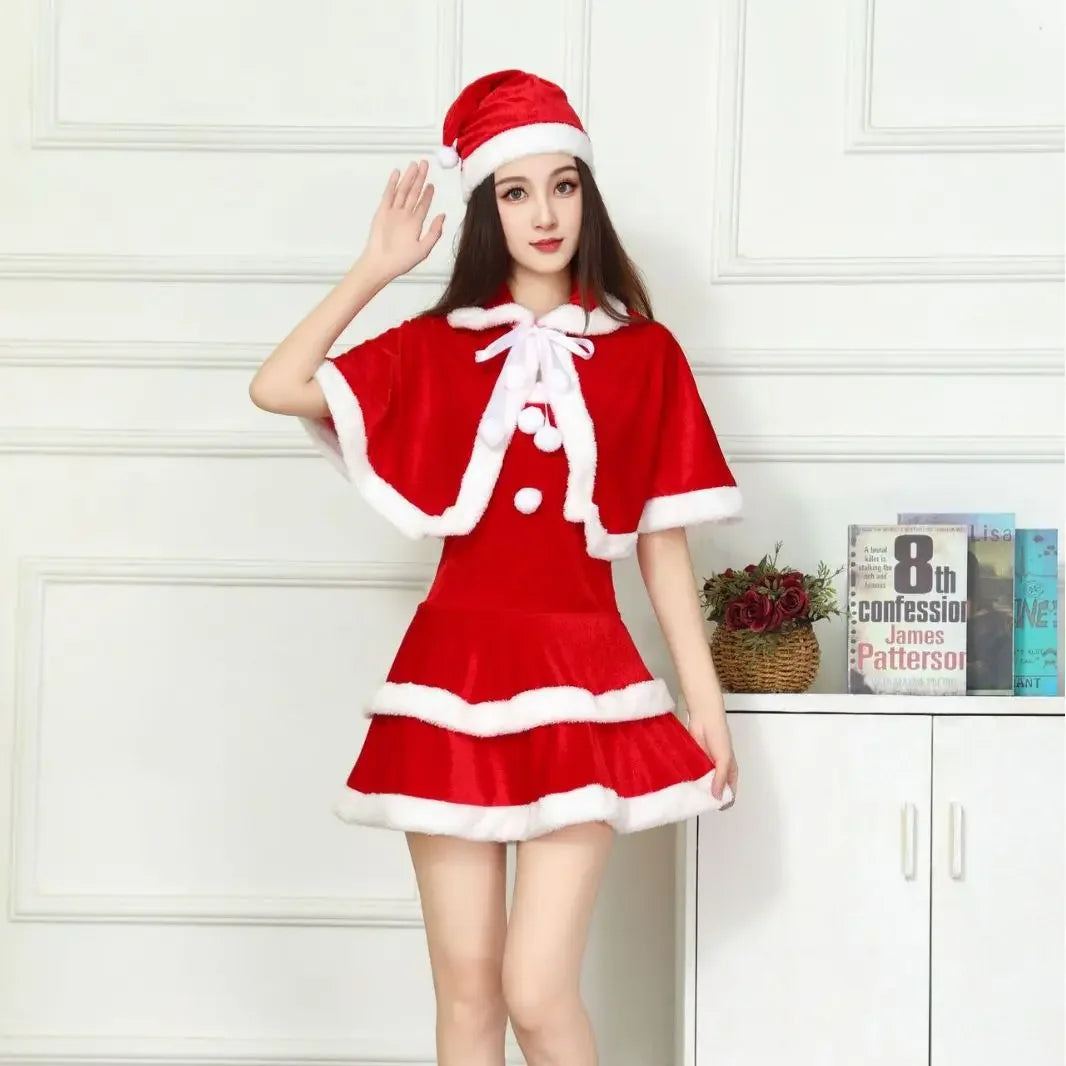 2024 Girl Christmas Xmas Lady Santa Claus Cosplay Costume Winter Cape Cloak Outfits Halloween Cloak Women Custome 2025