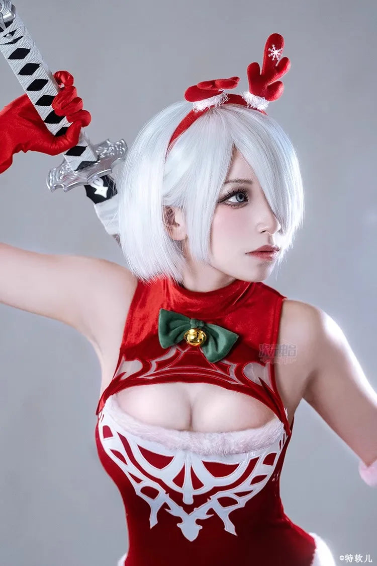 Christmas Women Sexy Jumpsuits Anime NieR Automata 2B Cosplay Costumes YoRHa No 2 Type B Red Pantyhose Gloves Hairband Xmas Gift